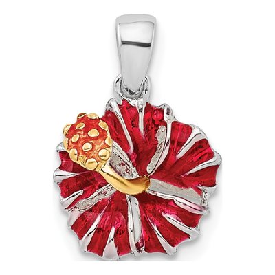 Sterling Silver Red Hibiscus Enamel Pendant