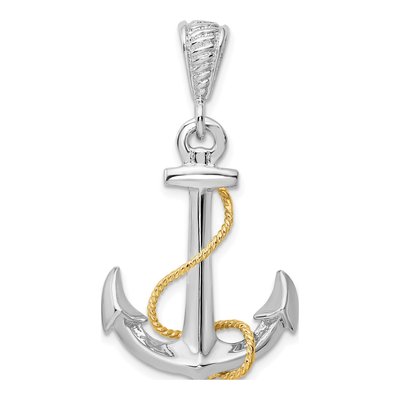 Sterling Silver & 14K Gold 3D Anchor Pendant
