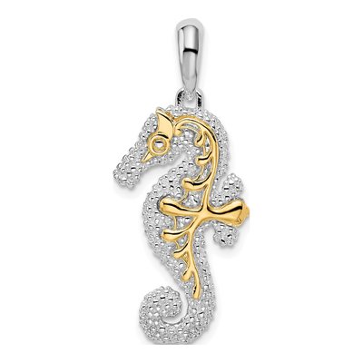 Sterling Silver & 14K Gold 3D Seahorse Pendant