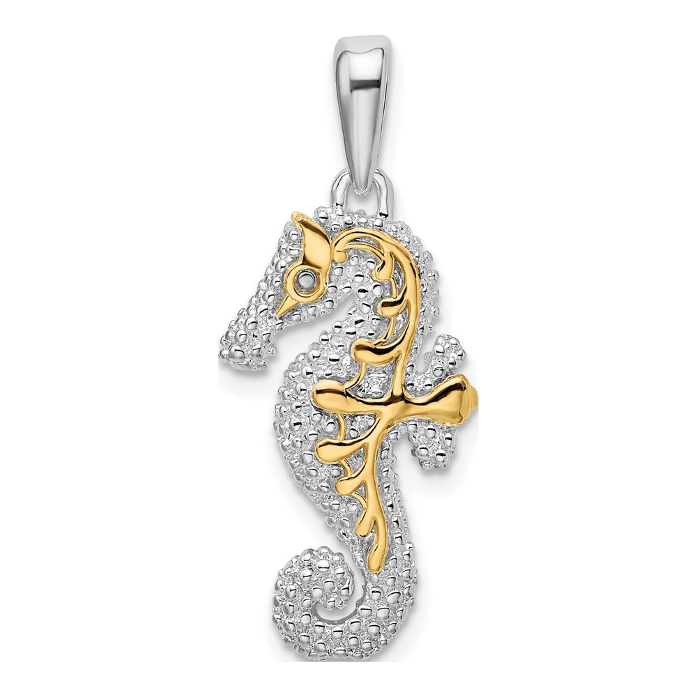 Sterling Silver & 14K Gold 3D Seahorse Pendant