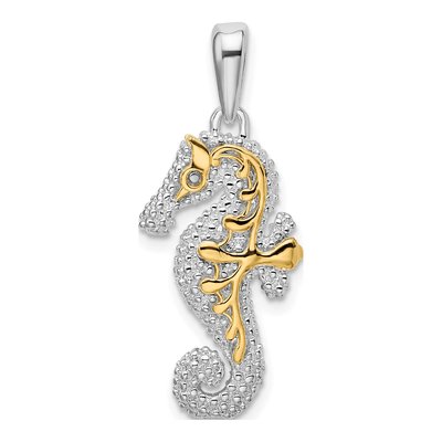 Sterling Silver & 14K Gold 3D Seahorse Pendant