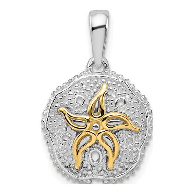 Sterling Silver & 14K Gold Large Sand Dollar Starfish Pendant