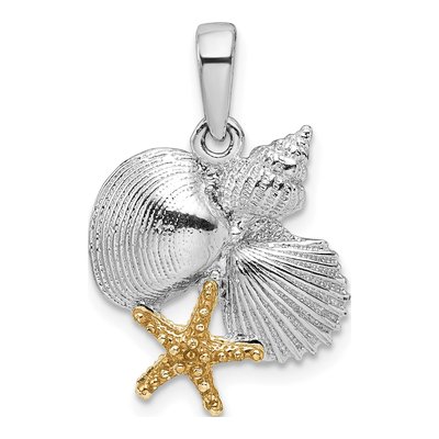 Sterling Silver & 14K Gold Shells Starfish Pendant