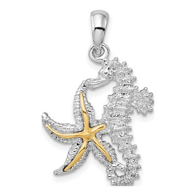 Sterling Silver & 14K Gold Seahorse Starfish Pendant