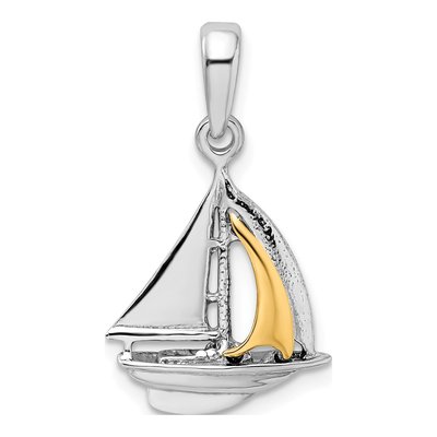 Sterling Silver & 14K Gold 3D Sailboat Sail Pendant