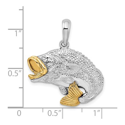 Sterling Silver & 14K Gold Jumping Bass Pendant – view 4