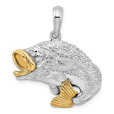 Sterling Silver & 14K Gold Jumping Bass Pendant