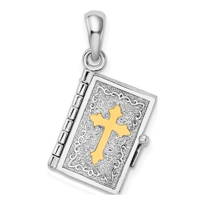 Sterling Silver & 14K Gold Lord's Prayer Bible Pendant
