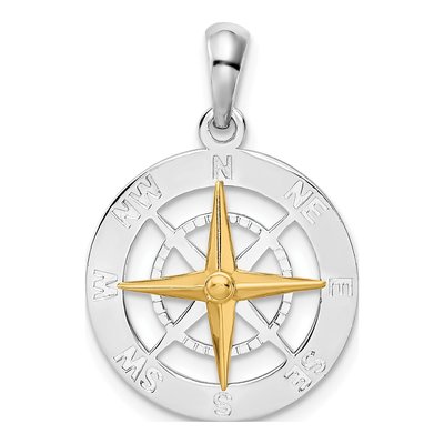 Sterling Silver & 14K Gold Compass Pendant