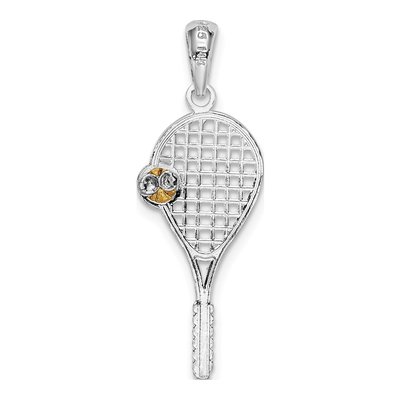 Sterling Silver & 14K Gold Tennis Racquet Ball Pendant – view 5