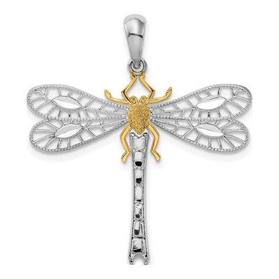 Sterling Silver & 14K Gold Dragonfly Pendant