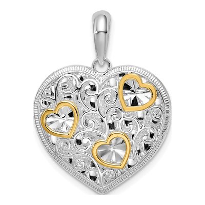 Sterling Silver & 14K Gold Filigree Heart Pendant