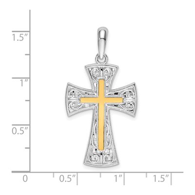 Sterling Silver & 14K Gold Fancy Cross Pendant – view 4
