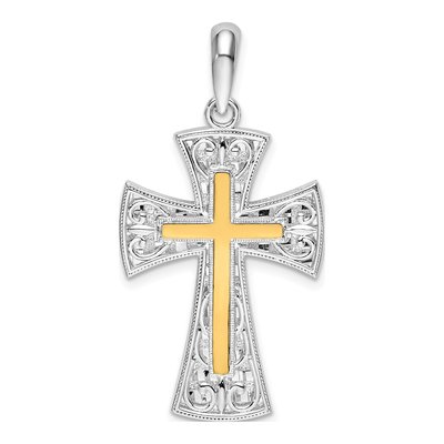 Sterling Silver & 14K Gold Fancy Cross Pendant