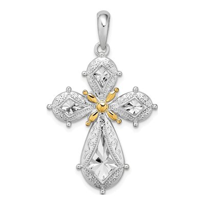 Sterling Silver & 14K Gold Filigree Cross Pendant