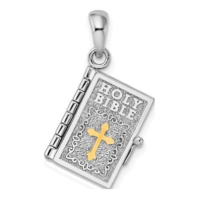 Sterling Silver & 14K Gold Lord's Prayer Bible Pendant