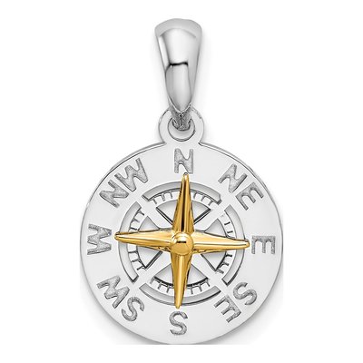 Sterling Silver & 14K Gold Mini Compass Pendant