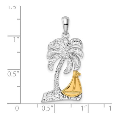 Sterling Silver & 14K Gold Palm Tree Sailboat Pendant – view 4