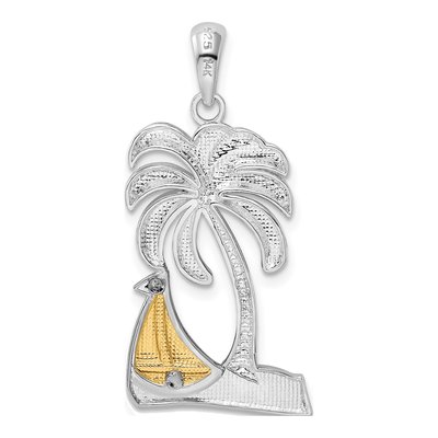 Sterling Silver & 14K Gold Palm Tree Sailboat Pendant – view 5