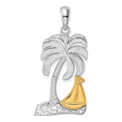 Sterling Silver & 14K Gold Palm Tree Sailboat Pendant