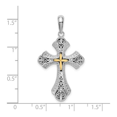 Sterling Silver & 14K Gold Filigree Budded Cross Pendant – view 4
