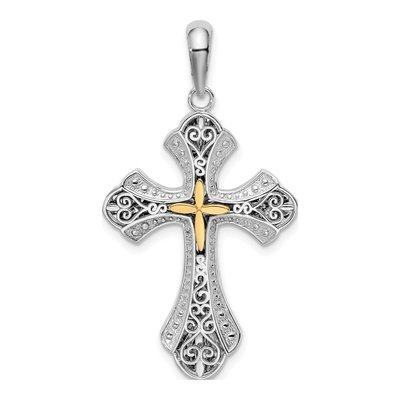 Sterling Silver & 14K Gold Filigree Budded Cross Pendant