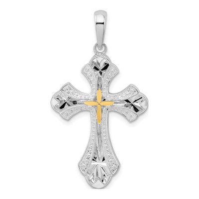 Sterling Silver & 14K Gold Budded Cross Pendant