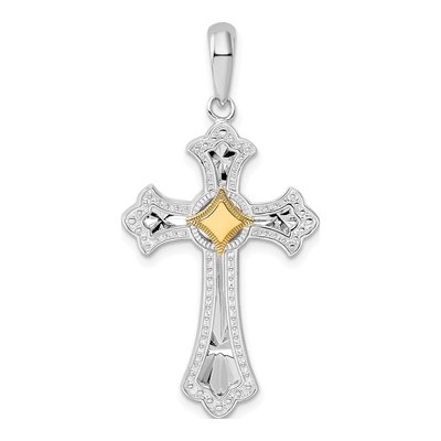 Sterling Silver & 14K Gold Fleur de Lis Cross Pendant