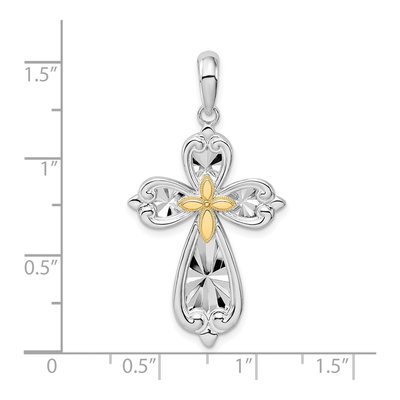 Sterling Silver & 14K Gold Rounded Cross Pendant – view 4