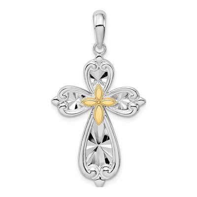 Sterling Silver & 14K Gold Rounded Cross Pendant