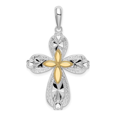 Sterling Silver & 14K Gold Heart Cross Pendant