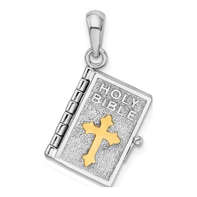 Sterling Silver & 14K Gold 3D Lord's Prayer Bible Pendant