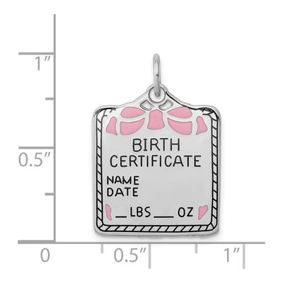 Sterling Silver Pink Birth Certificate Charm – view 5