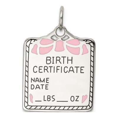 Sterling Silver Pink Birth Certificate Charm