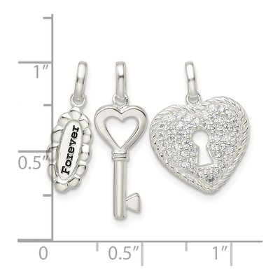 Sterling Silver Antiqued CZ 3-Piece Forever Set Pendant – view 4