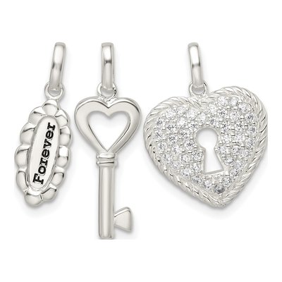 Sterling Silver Antiqued CZ 3-Piece Forever Set Pendant