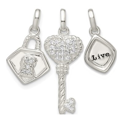 Sterling Silver Antiqued CZ LIVE Set Pendant