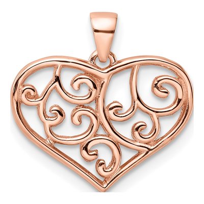 Rose Gold-Plated Sterling Silver Filigree Heart Pendant
