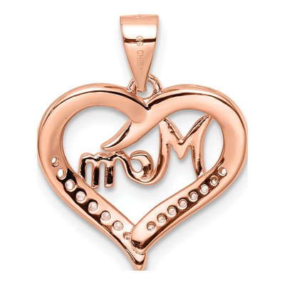 Rose Gold-Plated Sterling Silver CZ Mom Heart Pendant – view 5