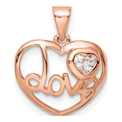 Rose Gold-Plated Sterling Silver CZ Heart Pendant