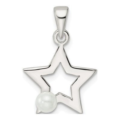 Sterling Silver Simulated Pearl Star Pendant