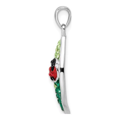 Sterling Silver Crystal Leaf Ladybug Pendant – view 3