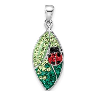Sterling Silver Crystal Leaf Ladybug Pendant