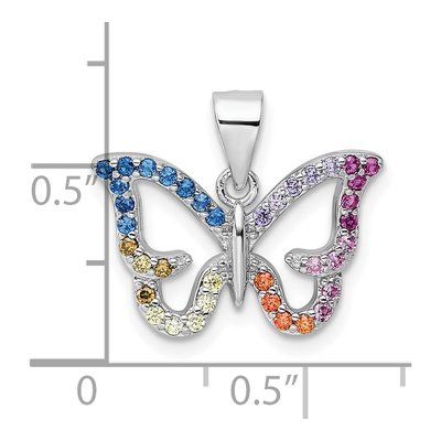 Sterling Silver CZ Multicolor Butterfly Pendant – view 4