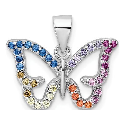 Sterling Silver CZ Multicolor Butterfly Pendant