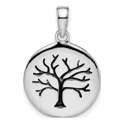 Sterling Silver Oxidized Circle Tree Pendant