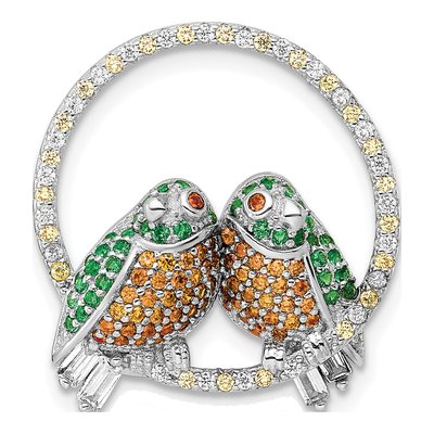 Sterling Silver CZ Birds on Perch Slide Pendant