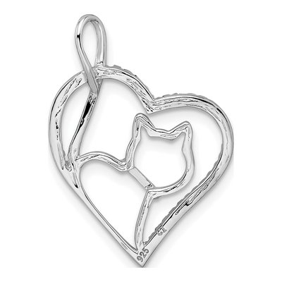 Sterling Silver CZ Cat Heart Pendant – view 5
