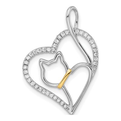 Sterling Silver CZ Cat Heart Pendant