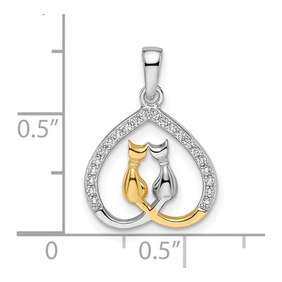 Gold-Plated Sterling Silver CZ Heart Two Cats Pendant – view 4